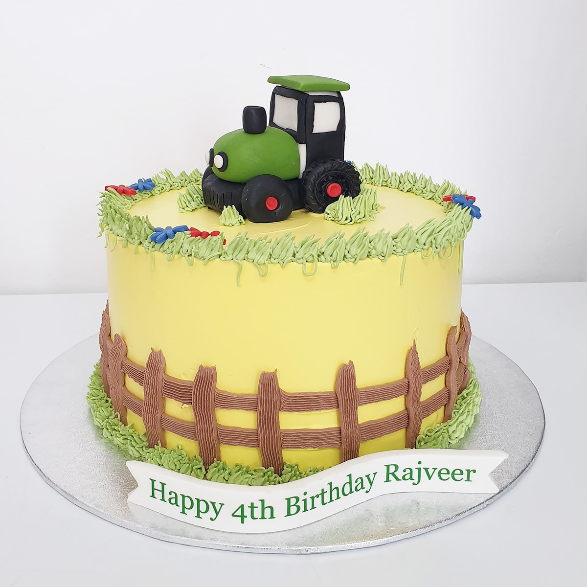 Farm tractor theme cake
